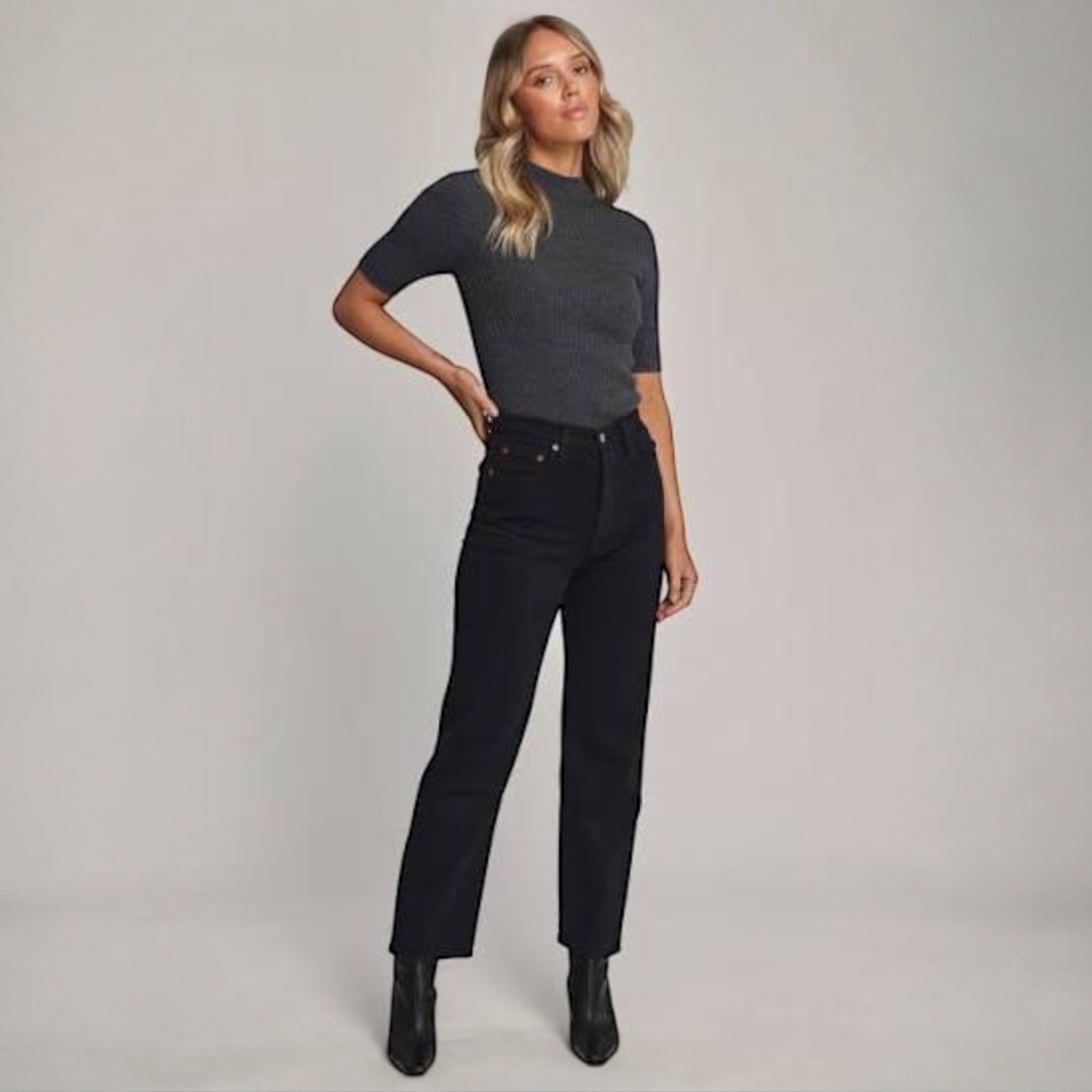 Levi's Premium Ribcage‎ Straight Jeans W28 L27 Black High Rise Button Fly Ankle - Picture 13 of 15